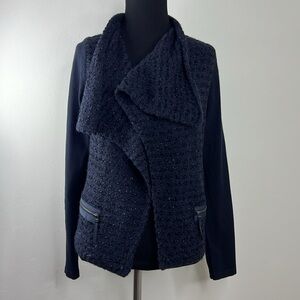 LUISA CERANO Navy Shimmer Cascade Cardigan Jacket 36